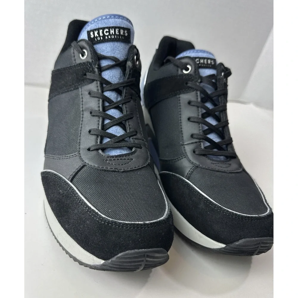 Skechers Million High N Fly Wedge Sneakers Women's Size 11 Black Blue Lace Shoes - Picture 5 of 15
